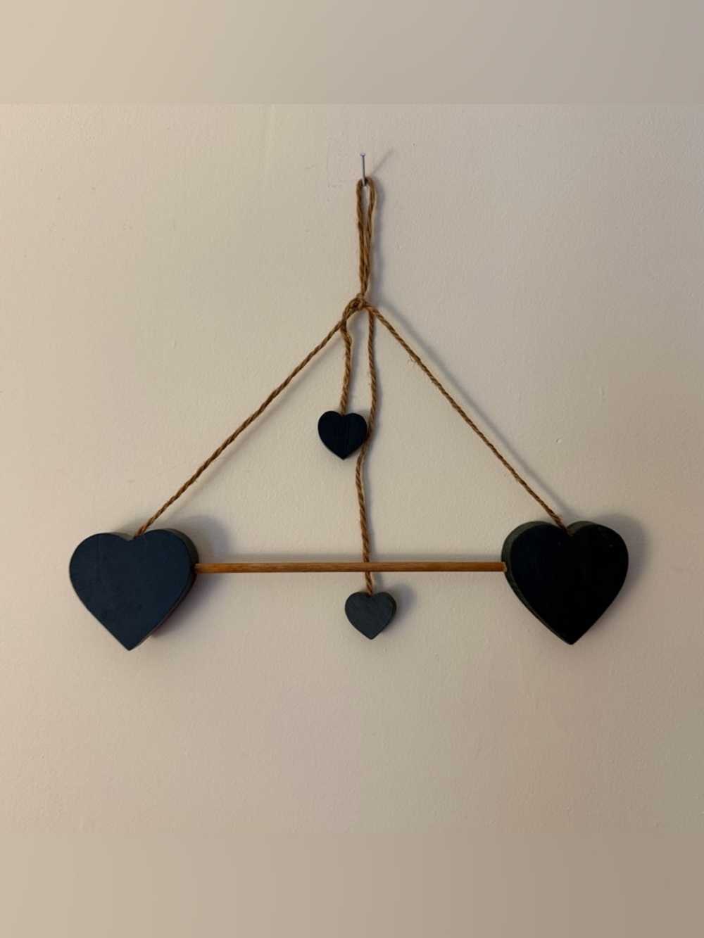 Vintage Wooden Hanging Green Hearts Dowel Rod Wall Decor Cottagecore